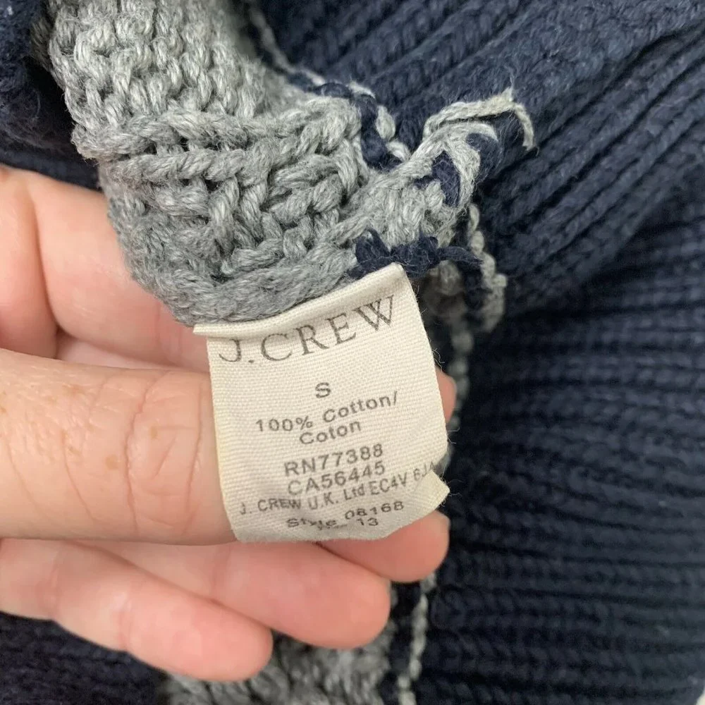 J.Crew Grey And Navy Blue Cable Knit Mock Neck Sweater Womens Size Small